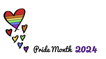 Hand drawn picture of rainbow colors hearts, Pride Month 2024. Concept, Lgbtq+ celebration in pride month, June. Symbol of LGBT community around the world.Support human right of gender diversity.