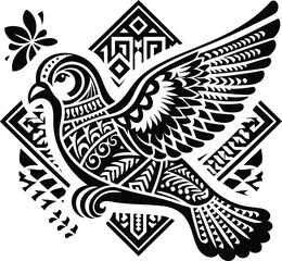 pigeon, dove, bird, animal silhouette in ethnic tribal tattoo,

