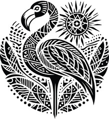 flamingo bird, animal silhouette in ethnic tribal tattoo,