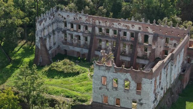 Castle Ruins Forest Krupe Aerial View Poland