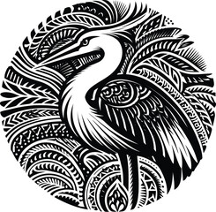 heron, crane, egret bird, animal silhouette in ethnic tribal tattoo, - obrazy, fototapety, plakaty