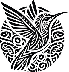 hummingbird, animal silhouette in ethnic tribal tattoo,

 - obrazy, fototapety, plakaty