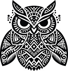 owl bird, animal silhouette in ethnic tribal tattoo,

