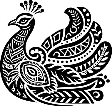 recommend clip art: peacock bird, animal silhouette in ethnic tribal tattoo,
                    
                    