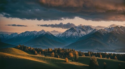 a beautiful landscape with clouds and grass. Generative AI.