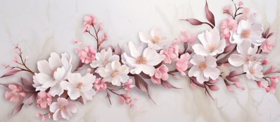 Flower wall decoration design on marble for home decor, versatile for wallpaper, linoleum, textile, and web page background.