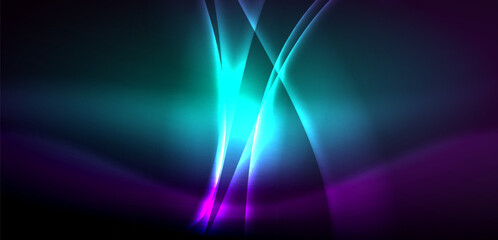Dynamic waves in ethereal glow of neon lights. Concept merges fluidity of motion with vibrant allure of neon, crafting entrancing backdrop that embodies both vitality and futuristic sophistication