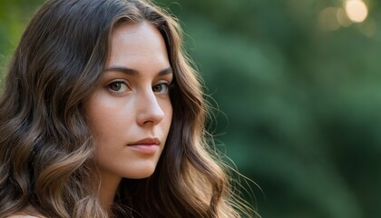 Naklejka premium Close-Up Portrait of a Woman with No Makeup and Wavy Hair