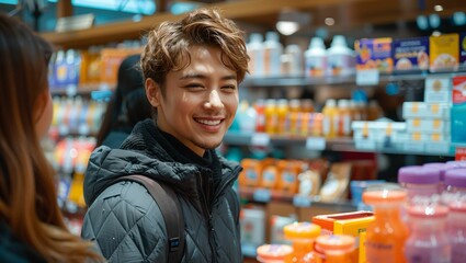 Brand loyalty celebration event, joyful consumers engaging with products, community vibe