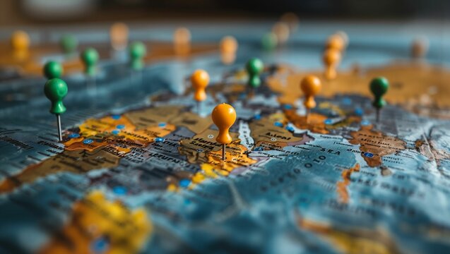 Market penetration strategy session, aggressive growth tactics, world map with expansion markers