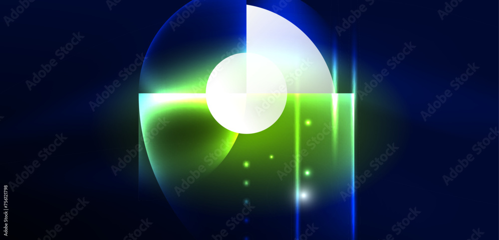 Poster neon light glowing circles vector abstract background