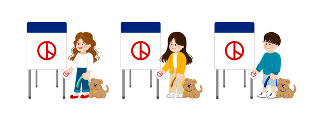 대한민국 총선 사전투표 대선 선거 투표 애견동반 강아지 사람들 일러스트 벡터