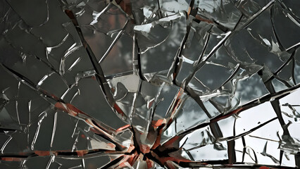 Broken glass on black background, Broken glass texture, broken window glass with a hole from gun shot. Street violence. Broken windows theory. Visible signs of crime, glass crack damage texture art