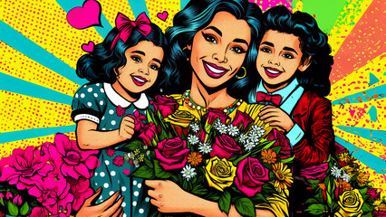 Petals of Love: Pop Art Tribute to Mothers Celebrating Mother's Day with Floral Splendor