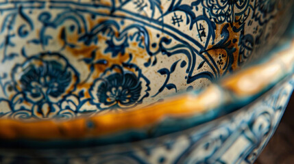 The intricate patterns of a ceramic bowl filled with herbal ointment made from a secret family recipe passed down through generations. - obrazy, fototapety, plakaty