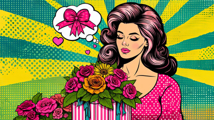 Blooms of Gratitude: Pop Art Illustration Commemorating Mother's Day with Floral Flourish