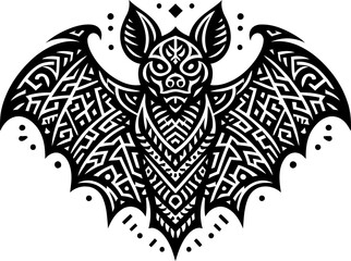bat, animal silhouette in ethnic tribal tattoo,