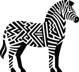 zebra, horse animal silhouette in ethnic tribal tattoo,