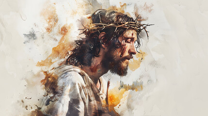 Jesus carries the cross on his shoulder
