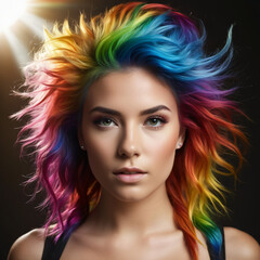 woman with colorful makeup and rainbow hair
