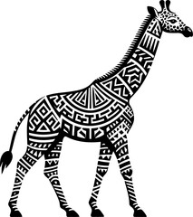 giraffe, animal silhouette in ethnic tribal tattoo,