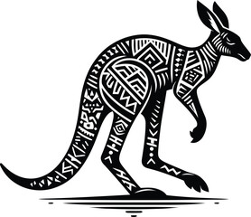 kangaroo, animal silhouette in ethnic tribal tattoo,

