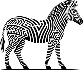 Fototapeta na wymiar zebra, horse animal silhouette in ethnic tribal tattoo,