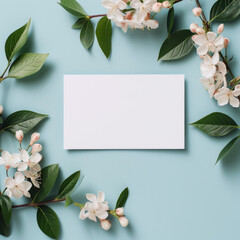 Mockup of greeting card on flower background realistic