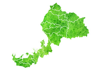 福井　地図　緑　水彩　アイコン