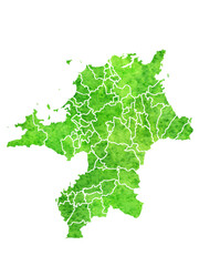 福岡　地図　緑　水彩　アイコン