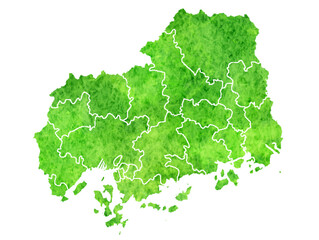 広島　地図　緑　水彩　アイコン