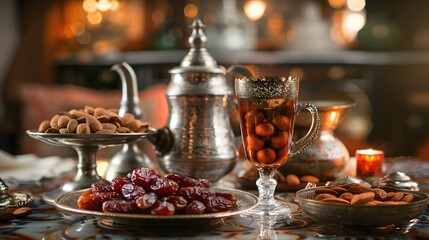 Mouthwatering Ramadan treats with a mix of healthy dates and nuts for a festive indulgence. Generative AI