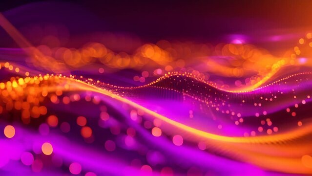 Abstract background with glowing dots and waves of purple