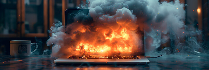 Laptop Overheating and Getting Smoky,
Abstract white powder explosion hyperrealistic