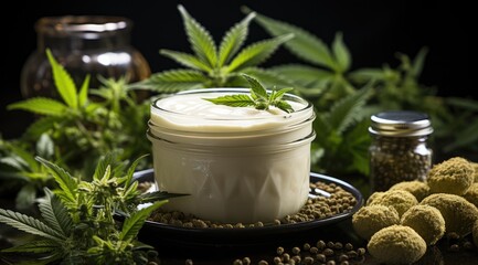 Obraz na płótnie Canvas Jar of cream with cannabis