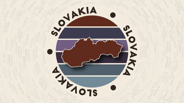 Slovakia logo intro. Badge with the circular name and map of country. Vibrant Slovakia round logo animation.