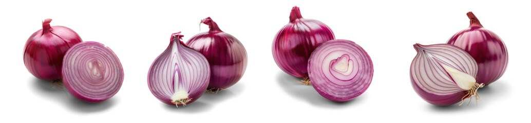 Set of red onion with cut in half on transparency background PNG
