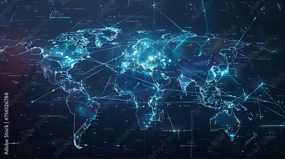 Wall mural abstract world map concept of global network and connectivity international data transfer and cyber 