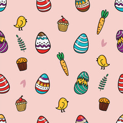 Colorful easter eggs seamless pattern doodle style - 756127180