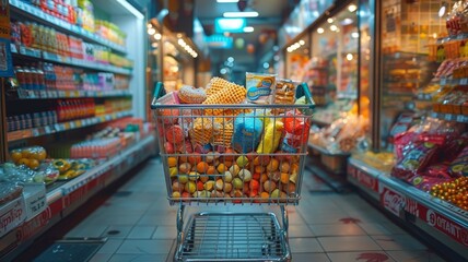 shopping cart in the supermarket, to buy things during sales season