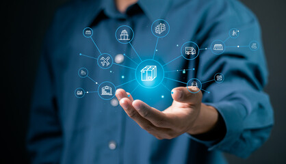 Logistic and transport concept. Logistic management, organizing and controlling resources to meet the needs of customers. Intelligent logistics network connection, export-import logistics and industry