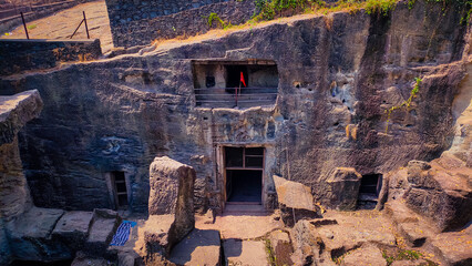 top view of the jogeshwari caves in mumbai in india 