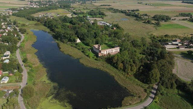 Beautiful Landscape Castle Ruins Pond Krupe Aerial View Poland