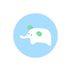 Cute elephant cartoon child. Blue circle wildlife icon. Adorable animal illustration. Vector illustration. EPS 10.
