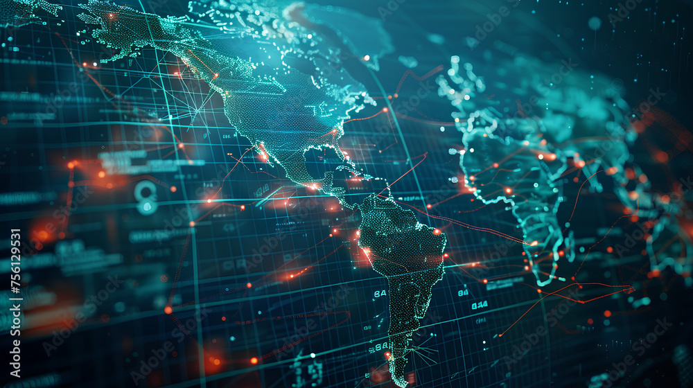Poster abstract world map concept of global network and connectivity international data transfer and cyber 