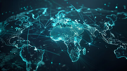 Abstract world map  concept of global network and connectivity  international data transfer and cyber technology  worldwide business  information exchange and telecommunication  - obrazy, fototapety, plakaty