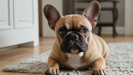 Fawn french bulldog laying on the floor indoor