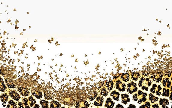 Frame leopard gold glitter border on white background.