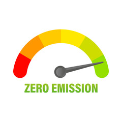 Zero emission gauge indicator. Green energy sustainability. Eco-friendly clean technology. Vector illustration. EPS 10.