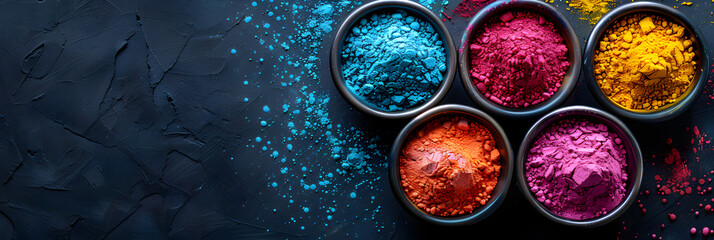 Obraz na płótnie Canvas Happy Holi decoration the Indian festival, colorful mixed rainbow holi powder 
